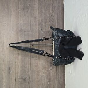 Anthropologie Miss Albright Bow  Navy Blue Leather Shoulder Bag